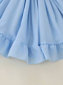 Vestido ribete con fruncido de hombros descubiertos - Celeste - Ver 5