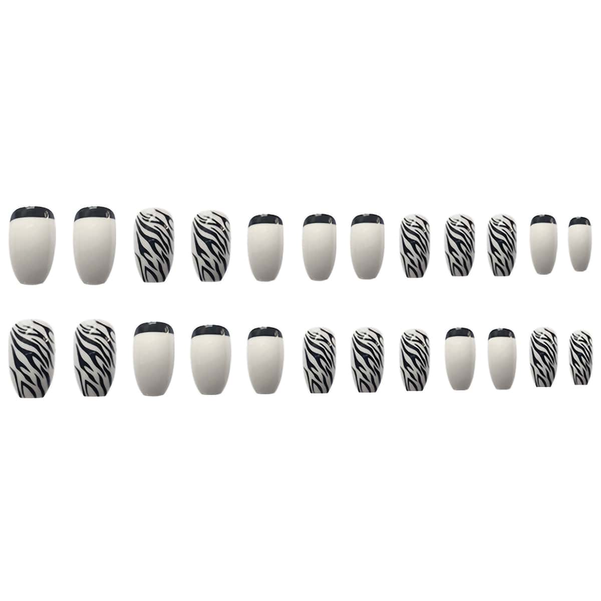 

24pcs Zebra Stripe Fake Nail, Grey