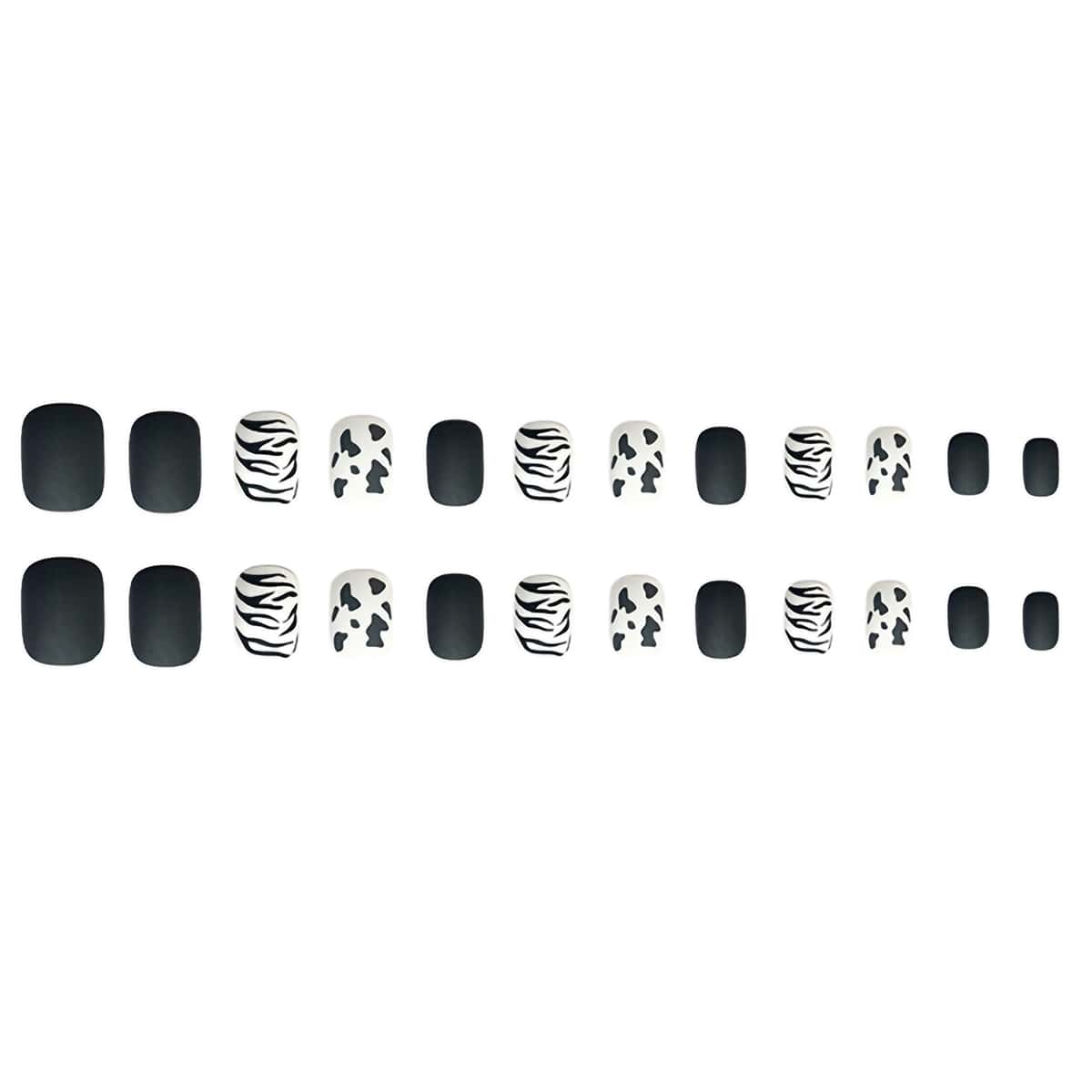 

24pcs Graphic Fake Nail, Black and white