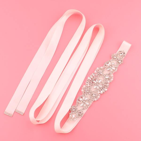 

Faux Pearl & Rhinestone Flower Decor Belt, White