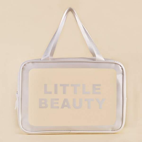 

Letter Graphic Square Makeup Bag, White
