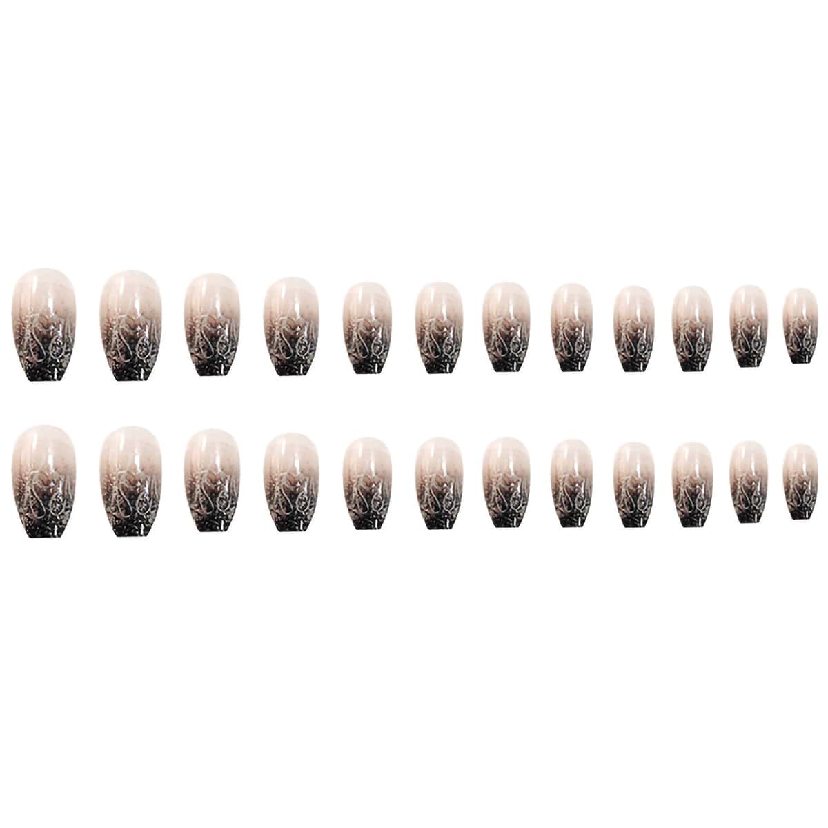

24pcs Fire Fake Nail, Black and white