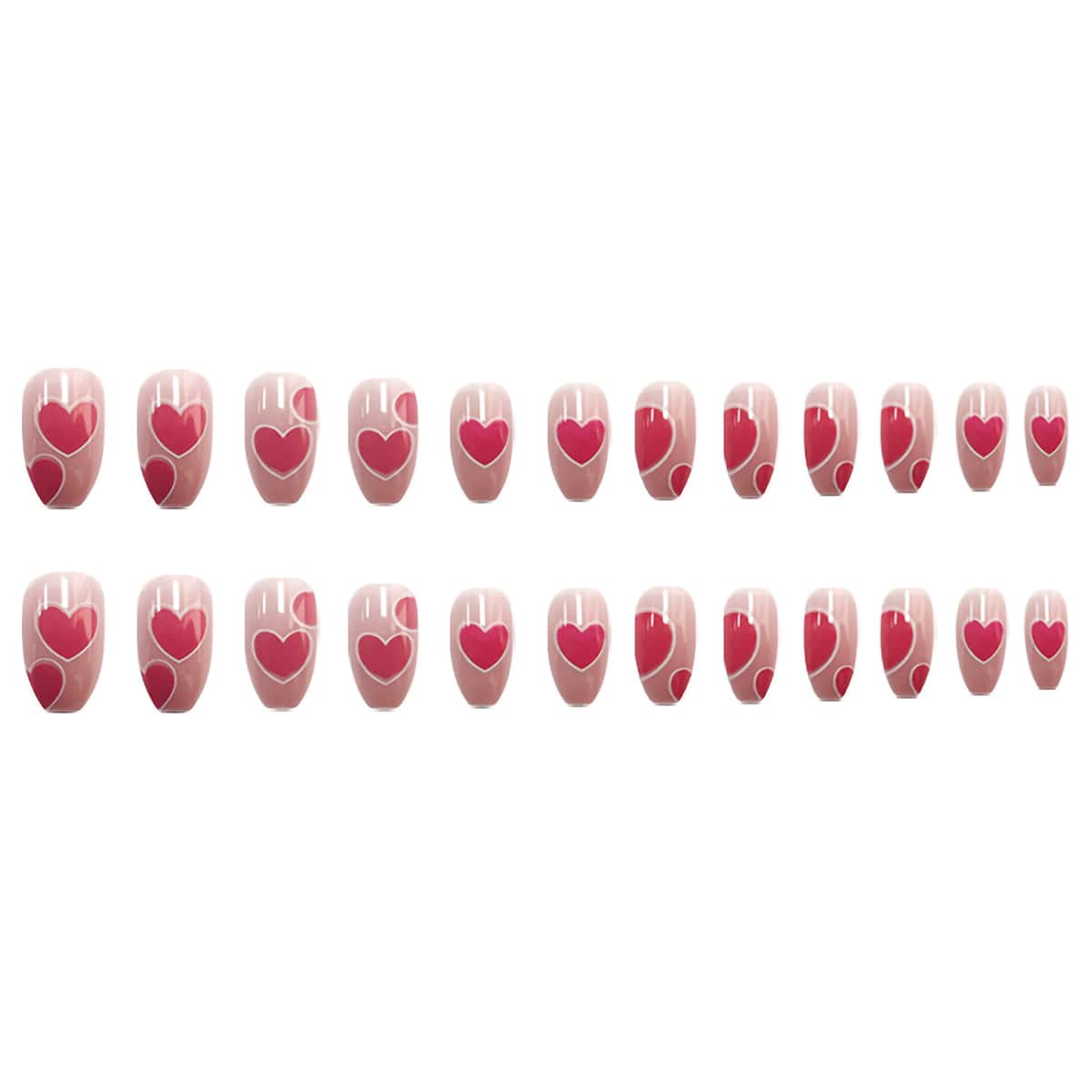 

24pcs Heart Fake Nail, Hot pink