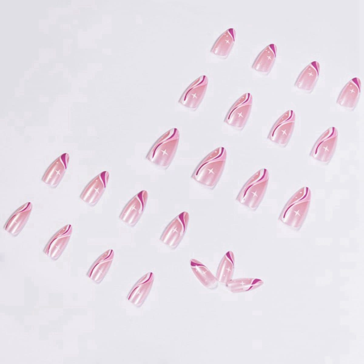 

24pcs Graphic Fake Nail & 1sheet Tape, Baby pink