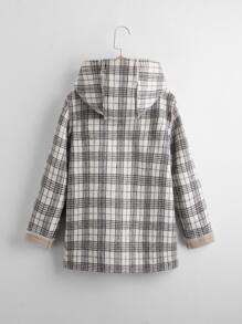 SHEIN 男孩格紋雙排釦羊羔絨內襯連帽外套