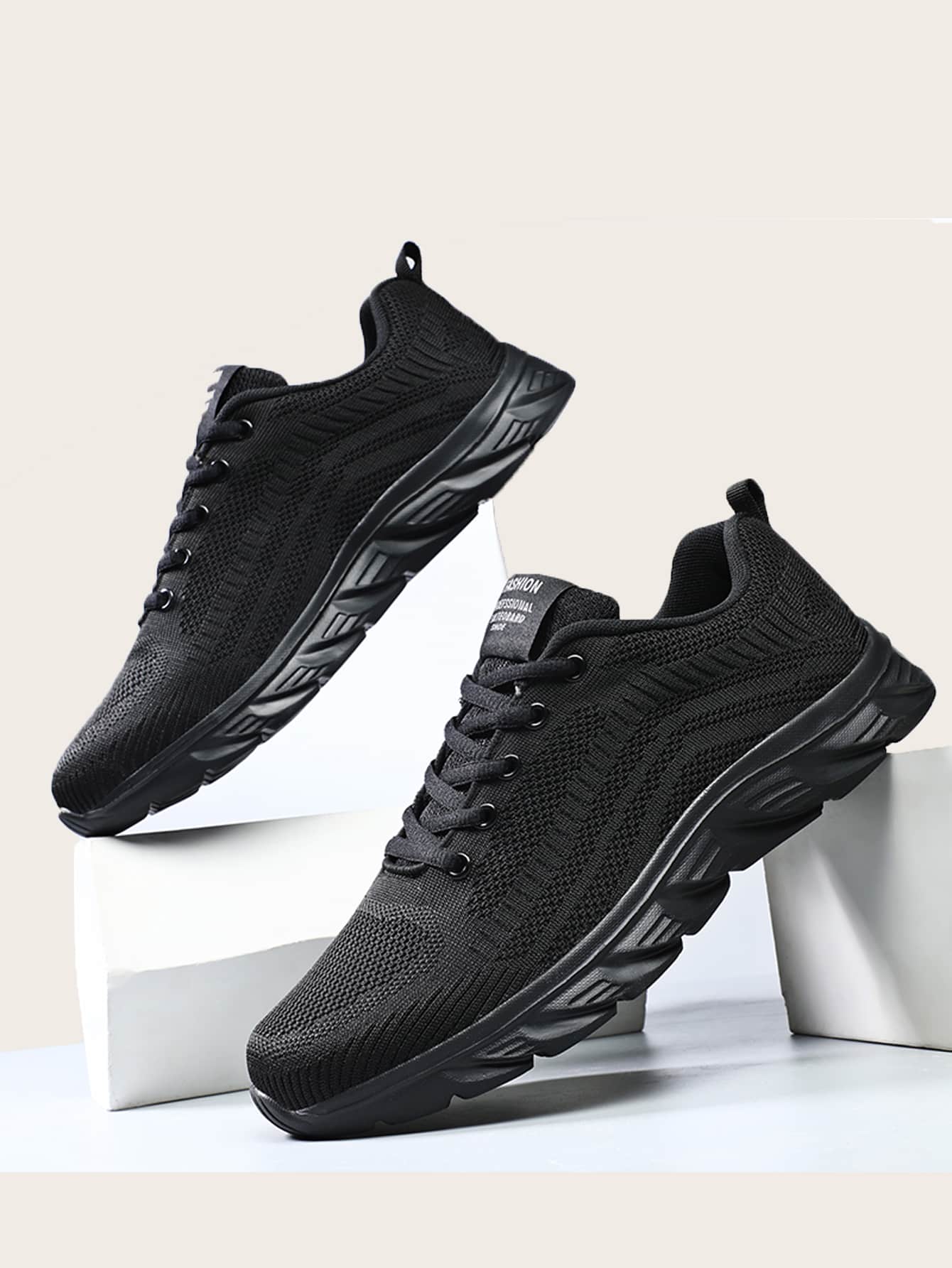 Pantofi negri cu detaliu tricotat pentru bărbați, cu șireturi în față, Manfinity Basics - Negru - Vizualizare 1