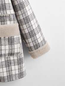 SHEIN 男孩格紋雙排釦羊羔絨內襯連帽外套