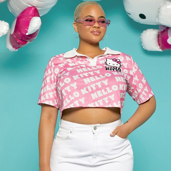 

Plus Letter Graphic Crop Tee, Pink