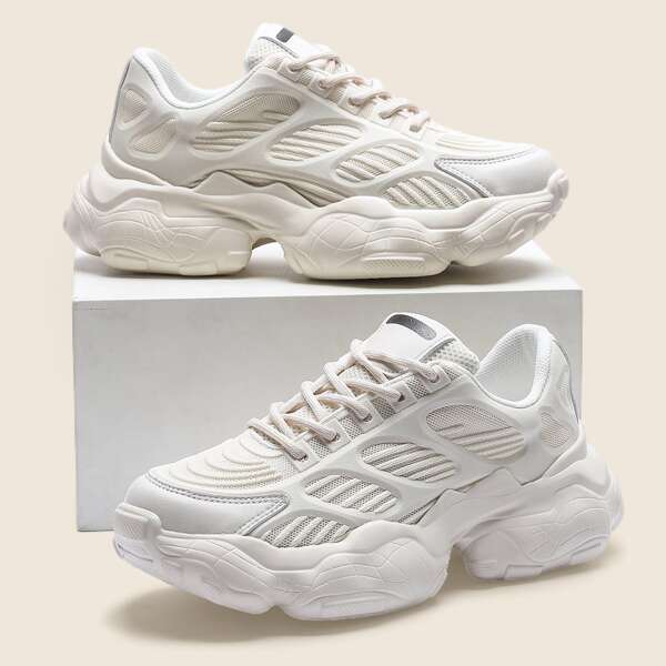 

Lace-up Front Mesh Panel Chunky Sneakers, White