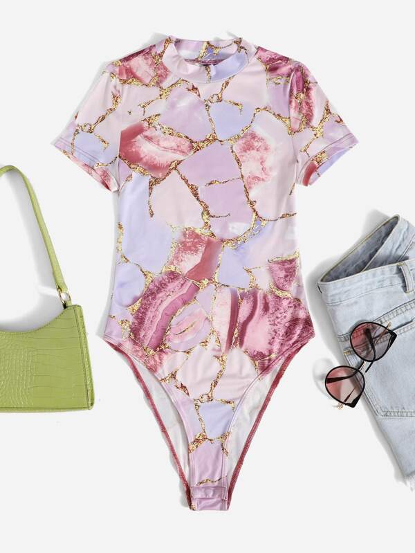 SHEIN EZwear 大理石印花高腰紧身衣