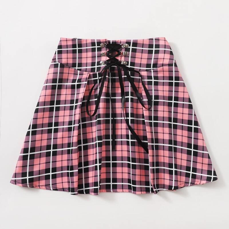 

Plaid Lace Up Skirt, Multicolor