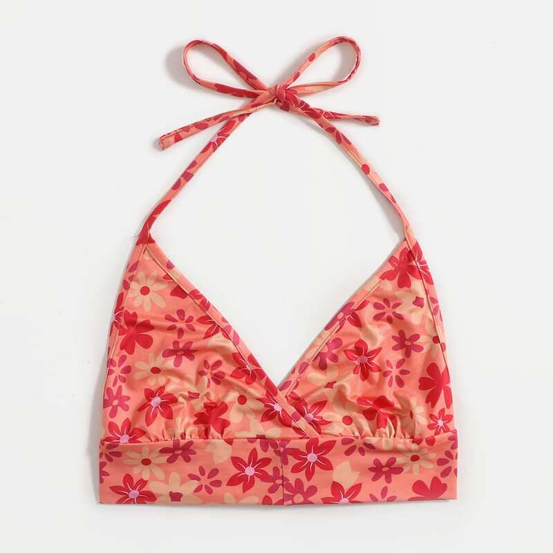 

Floral Print Halter Top, Red