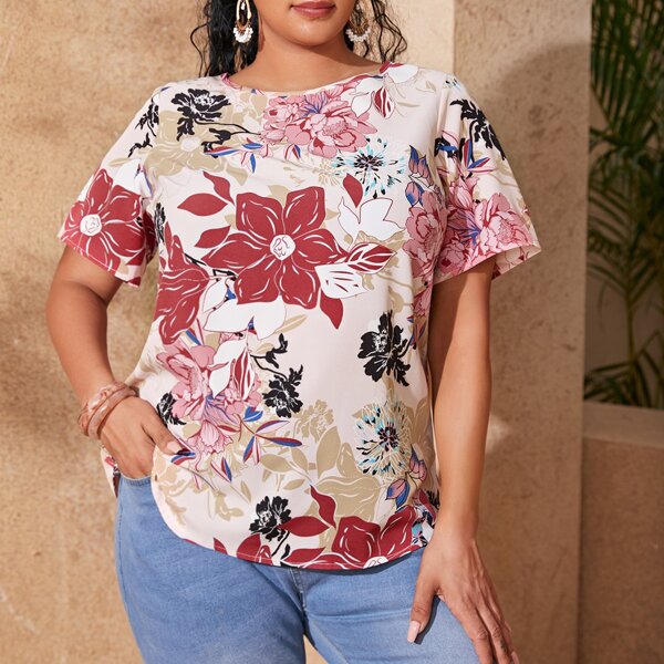 

Plus Allover Floral Print Blouse, Multicolor