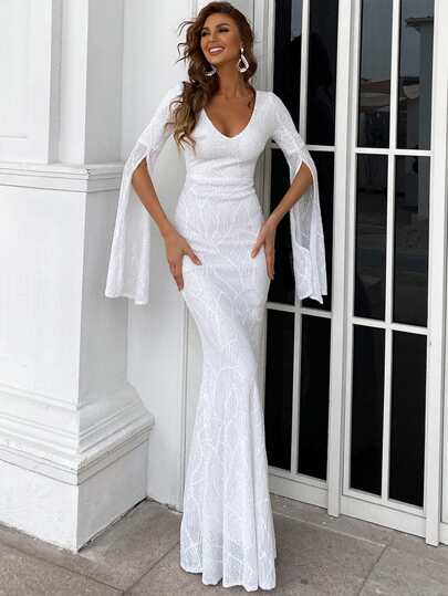 Missord Split Sleeve Sequin Prom Dress