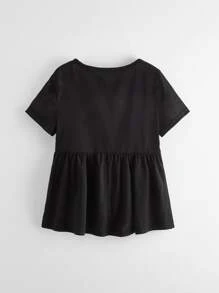 SHEIN Girls Contrast Leopard Peplum Tee - Black - View 2