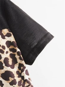 SHEIN Girls Contrast Leopard Peplum Tee - Black - View 4