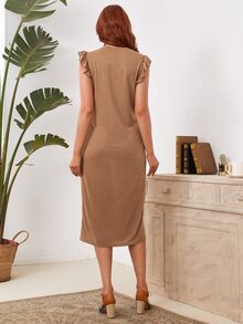 SHEIN Vestido bolsillo oculto ribete con fruncido - Camel - Ver 2
