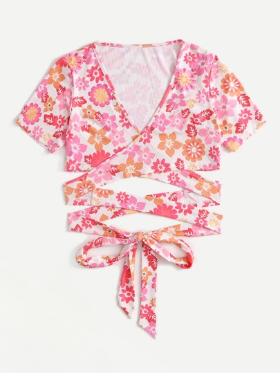 Floral Print Criss Cross Crop Top