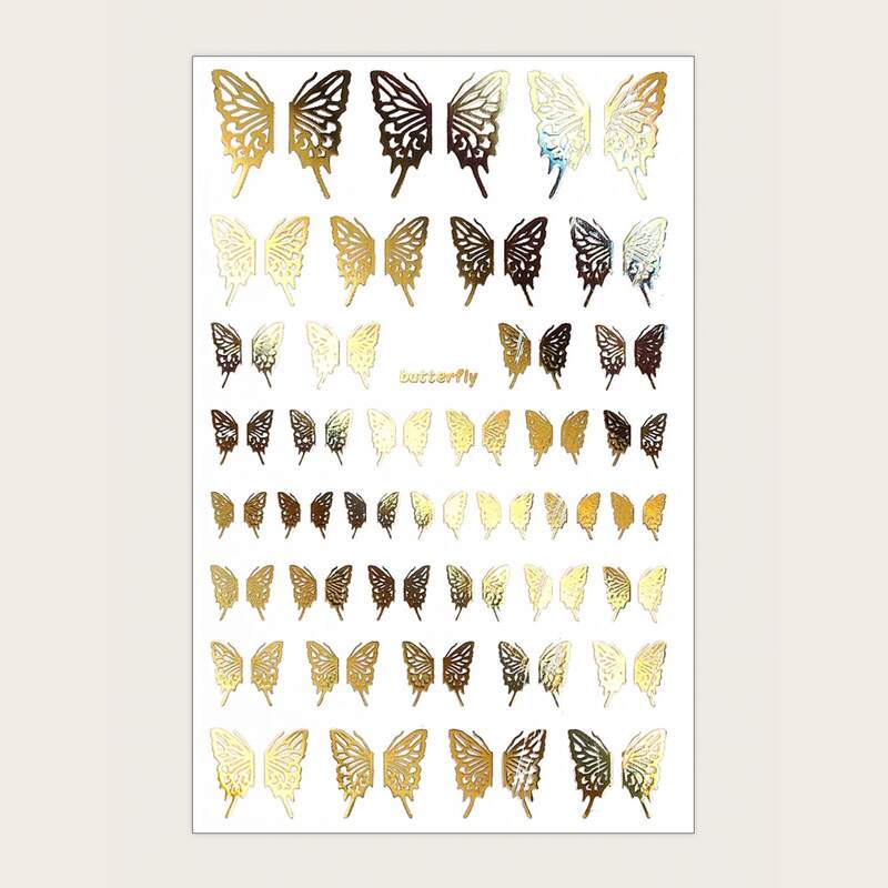 

1sheet Butterfly Pattern Nail Sticker, Gold