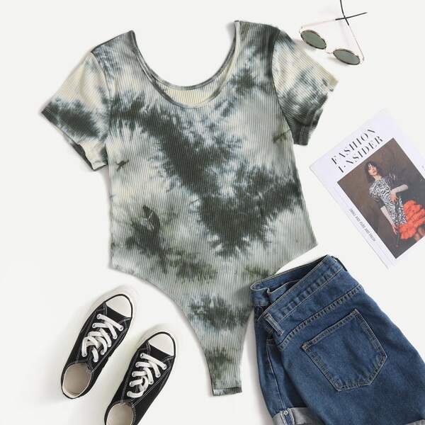 

Plus Tie Dye Tee Bodysuit, Olive green