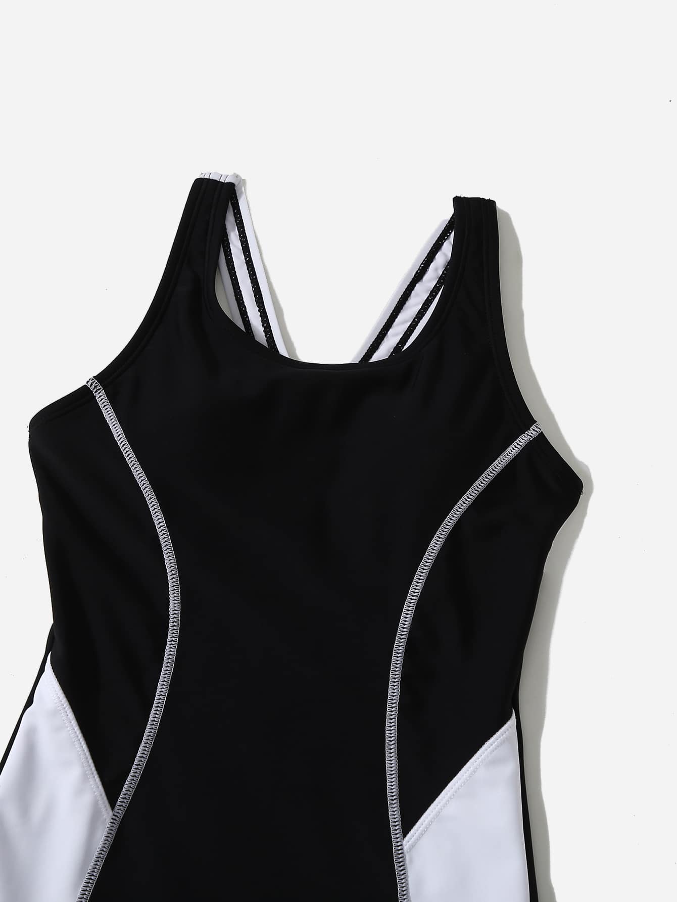 Niñas Bañador una pieza de color combinado - Blanco y Negro - Añade 5