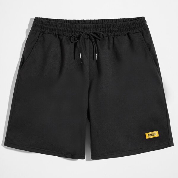 

Men Letter Patched Drawstring Waist Track Shorts, Black