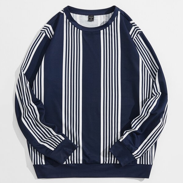 

Men Striped Drop Shoulder Sweatshirt, Blue and white
