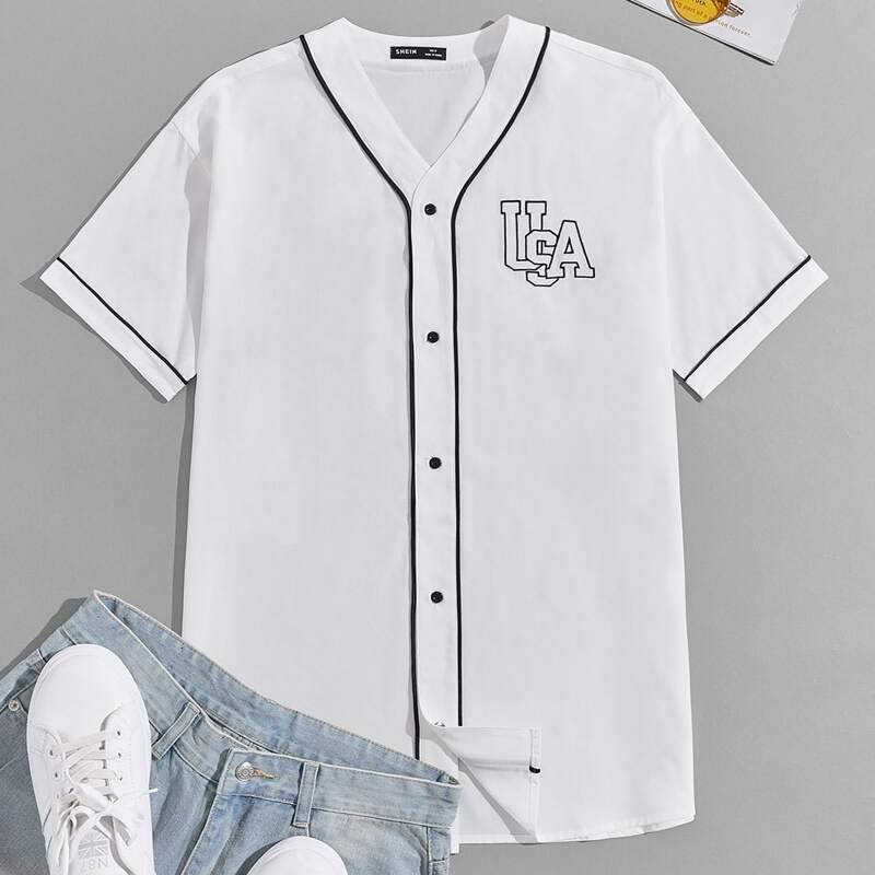 

Guys Letter Graphic Binding Button Front Shirt, White