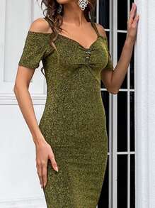 Missord 亮片挖肩開衩大腿連衣裙 - 綠色 - 查看 3
