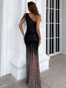 Missord Váy xẻ tà một bên vai đính sequin - màu đen - Xem 2