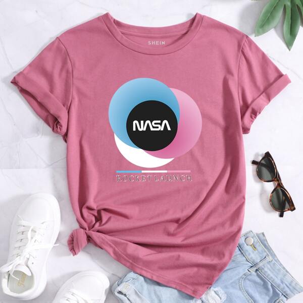 

Geo & Letter Graphic Tee, Pink