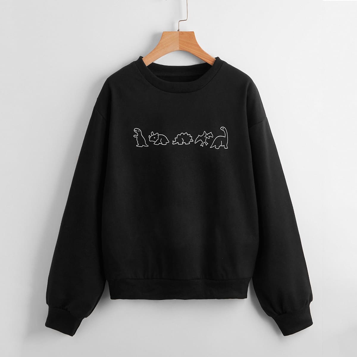 

Cartoon Dinosaur Graphic Sweatshirt, Black