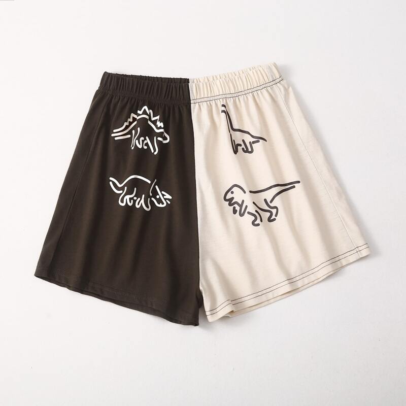 

Two Tone Cartoon Dinosaur Graphic Shorts, Multicolor