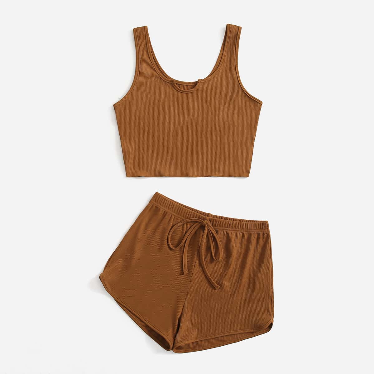 

Solid Tank Top & Track Shorts, Coffee brown