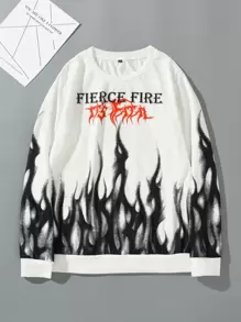 Manfinity Men Fire & Letter Graphic Sweatshirt - Black and White - View 1