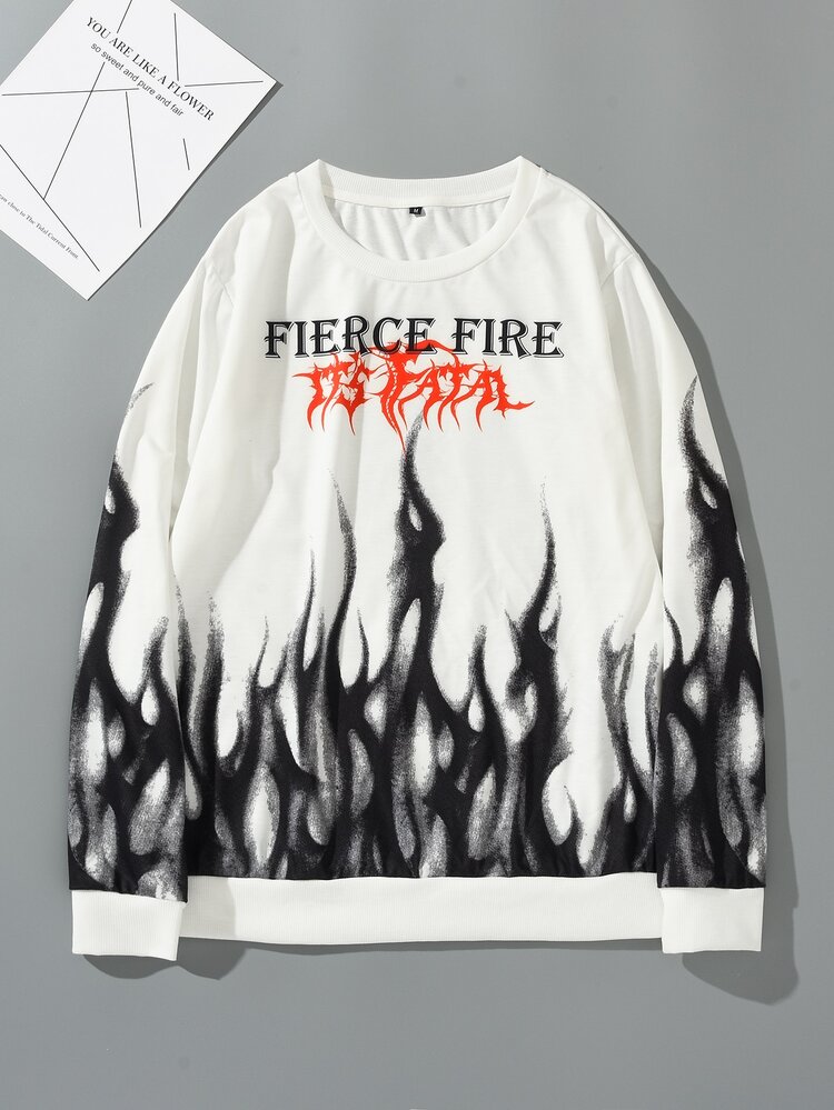 Manfinity Men Fire & Letter Graphic Sweatshirt - Black and White - View 1