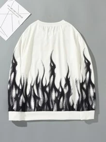 Manfinity Men Fire & Letter Graphic Sweatshirt - Black and White - View 2