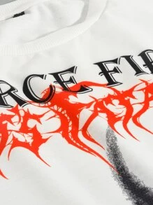 Manfinity Men Fire & Letter Graphic Sweatshirt - Black and White - View 7