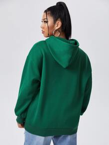 Flirla Plus Letter Graphic Pocket Drawstring Hoodie Fall Cloth For Women Winter Autumn - Green - View 2
