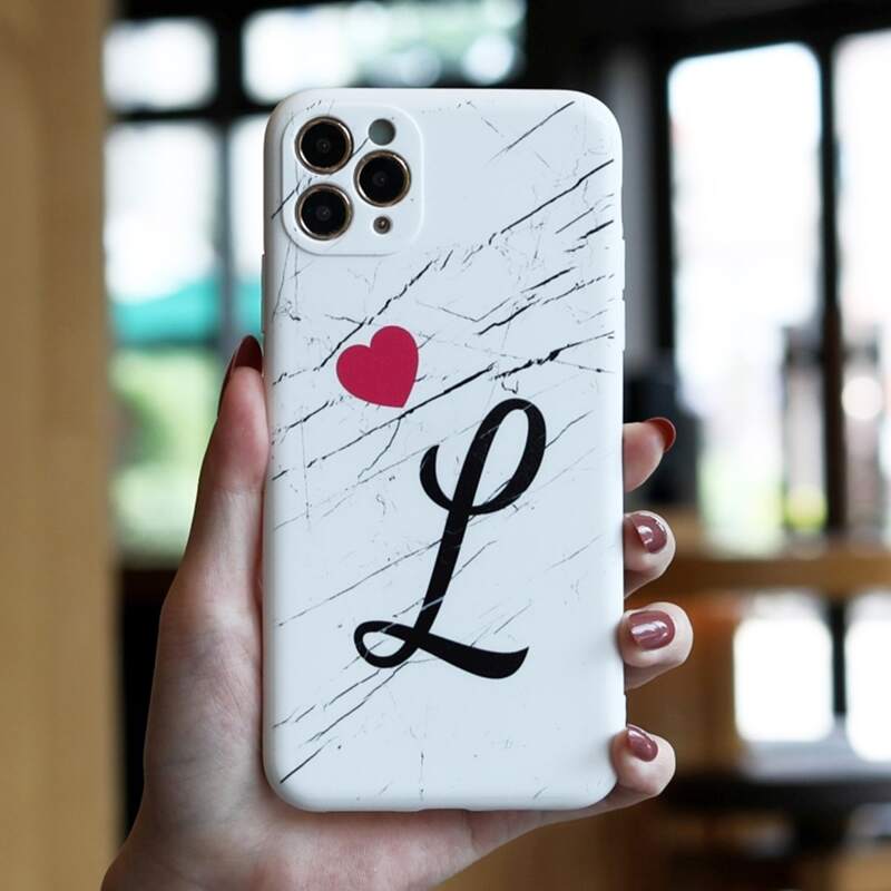 

Heart & Marble Print Phone Case, White