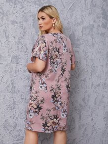 SHEIN Clasi 大碼印花直筒連衣裙 - 藕粉色 - 查看 2