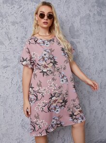 SHEIN Clasi 大碼印花直筒連衣裙 - 藕粉色 - 查看 5