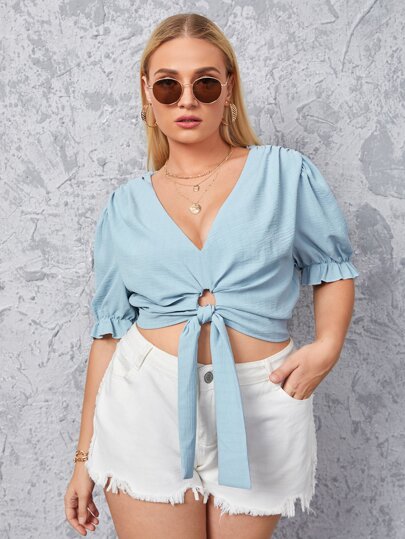 بلايز مقاسات كبيرة رباط الظهر خاتم الصاف كاجوال