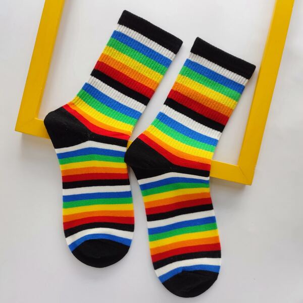 

Rainbow Striped Crew Socks, Multicolor