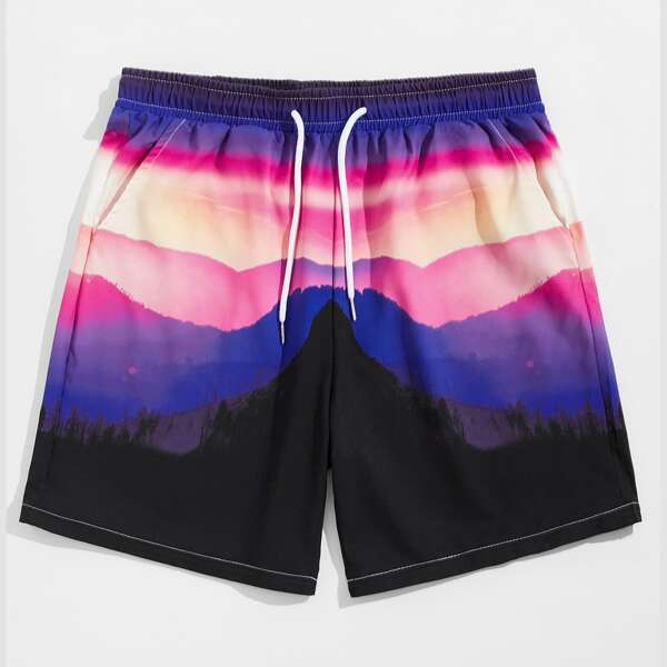 

Guys Mountain Graphic Drawstring Shorts, Multicolor