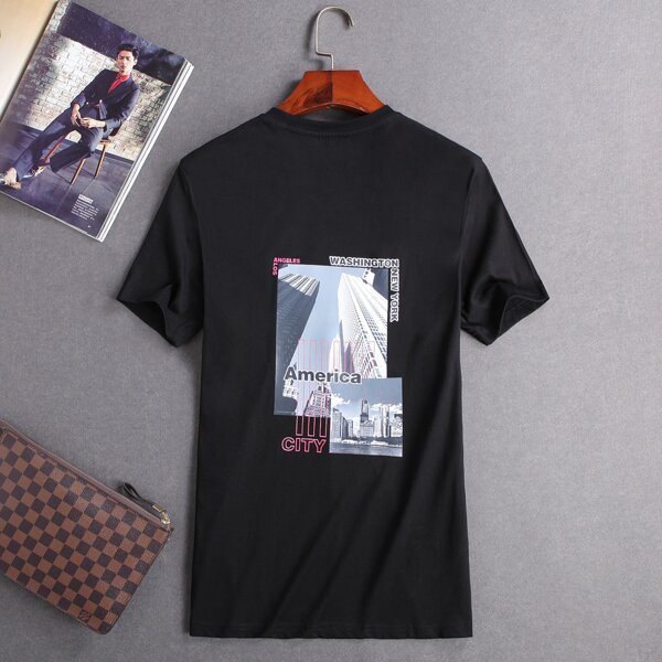 

Men Building & Letter Graphic Tee, Black