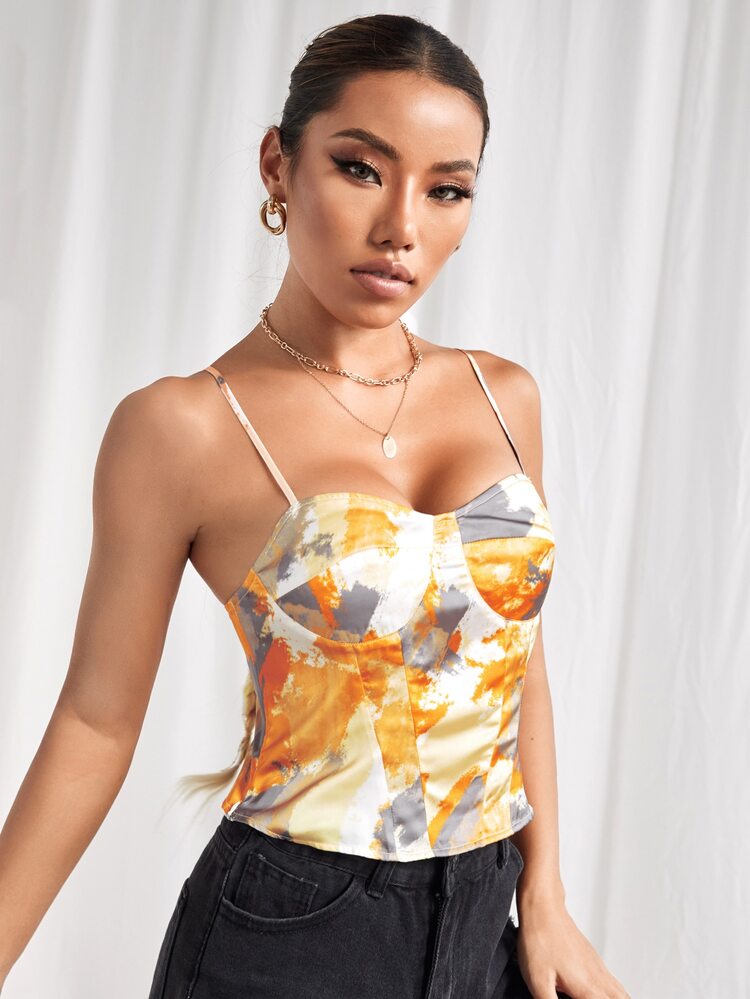 SHEIN Top de tirantes de tie dye - Naranja - Añade 3
