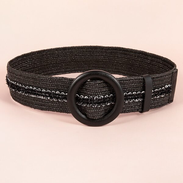 

Round Buckle Woven Belt, Black