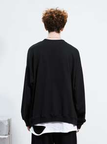 男士字母圖案落肩袖運動衫 - 黑色 - 查看 2