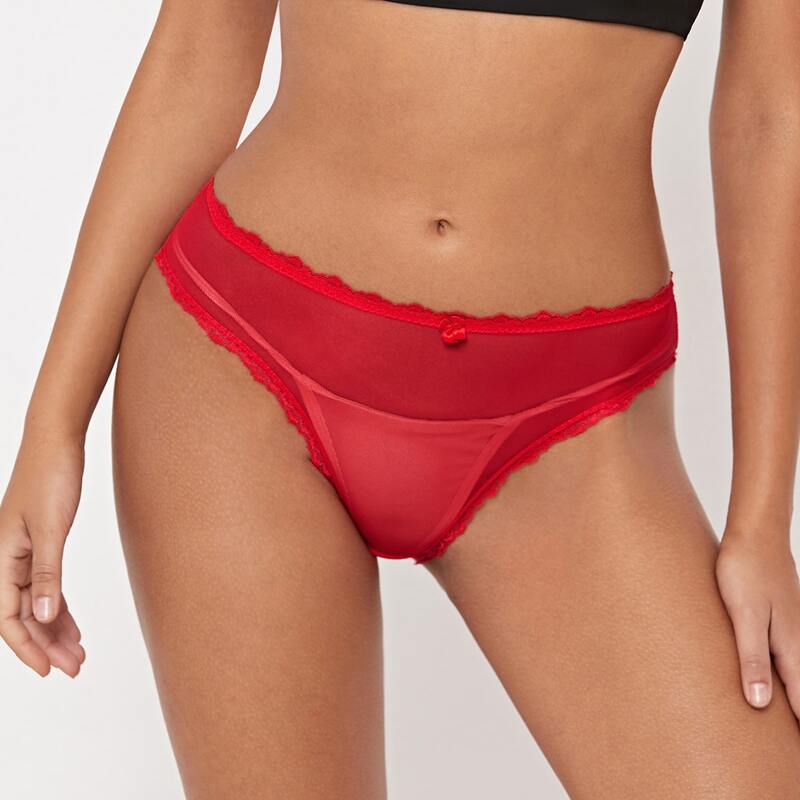 

Lace Trim Bow Panty, Red
